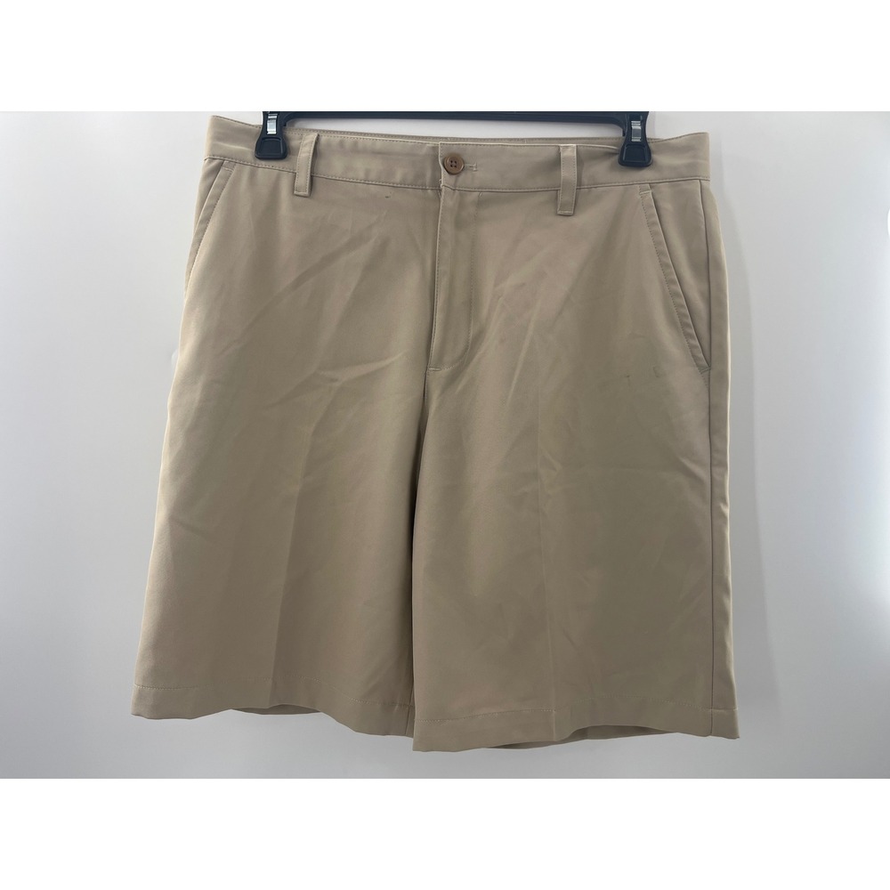 Izod Golf Mens Tan Khaki Flat Front Performance Shorts Size 34